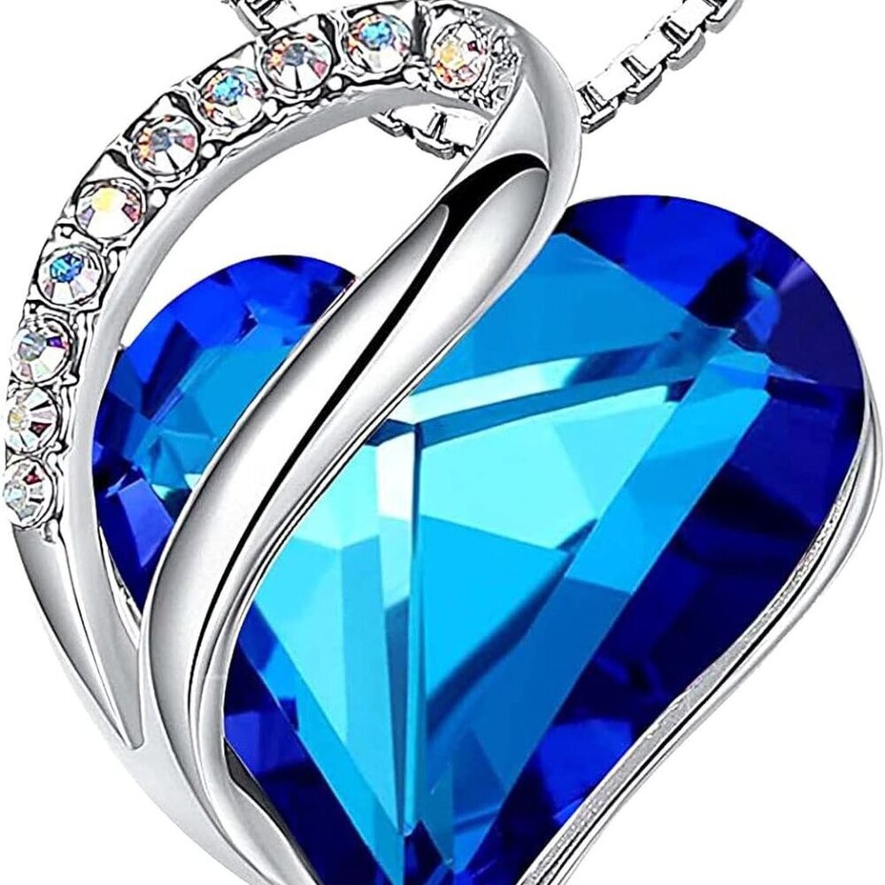 Necklaces for Women Infinity Love Birthstone Heart Crystal Pendant Silver Plated